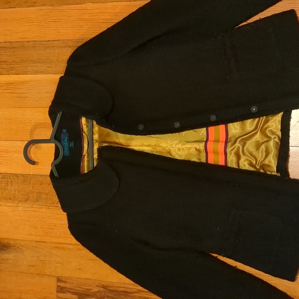 Boden black 100% wool button-up, round collar jacket, size 10